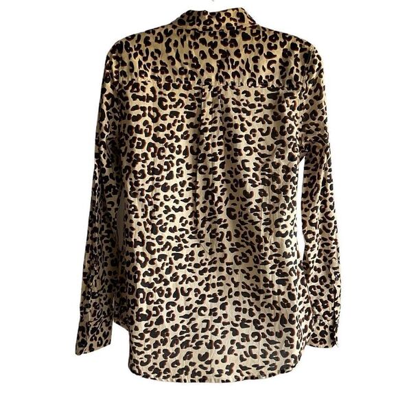 1901 Blouse Button Down Collar Leopard Print Tan Black Brown Long Sleeve XS - Picture 2 of 13